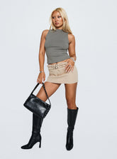 Revelations Buckle Mini Skirt Camel