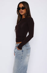 Only For Tonight Long Sleeve Top Dark Chocolate