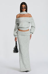 Andie Maxi Skirt - Light Grey Marl Skirt Babyboo Fashion Premium Exclusive Design