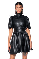 CUTE AND CLASSY PU BUBBLE MINI DRESS
