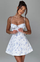 Lacey Mini Dress - Blue Ditsy Print Dress Babyboo Fashion Premium Exclusive Design