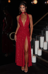 Melania Maxi Dress - Red Sparkle Dress Babyboo Fashion Premium Exclusive Design