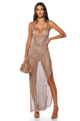 SHEER DELIGHT METALLIC KNIT MAXI DRESS
