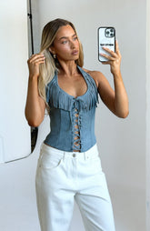 Truth In The Lie Faux Suede Bustier Steel Blue