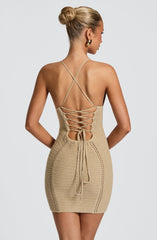 Xanthe Mini Dress - Beige Dress Babyboo Fashion Premium Exclusive Design