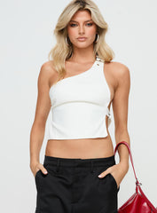 Buckled Down One Shoulder Top White