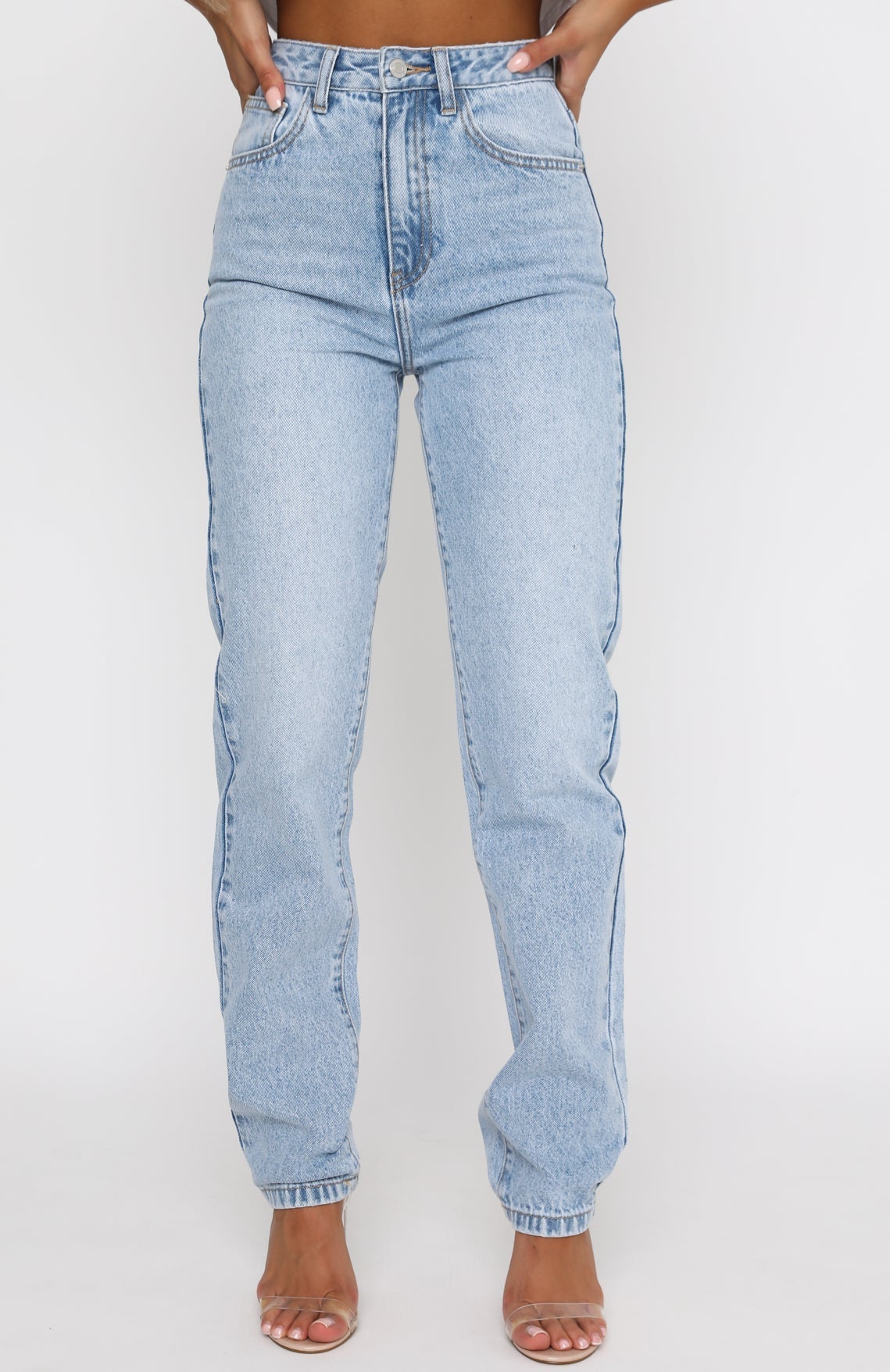 Who's That Girl Straight Leg Denim Jeans Washed Blue