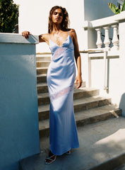 On Postcards Tie Split Maxi Dress Blue