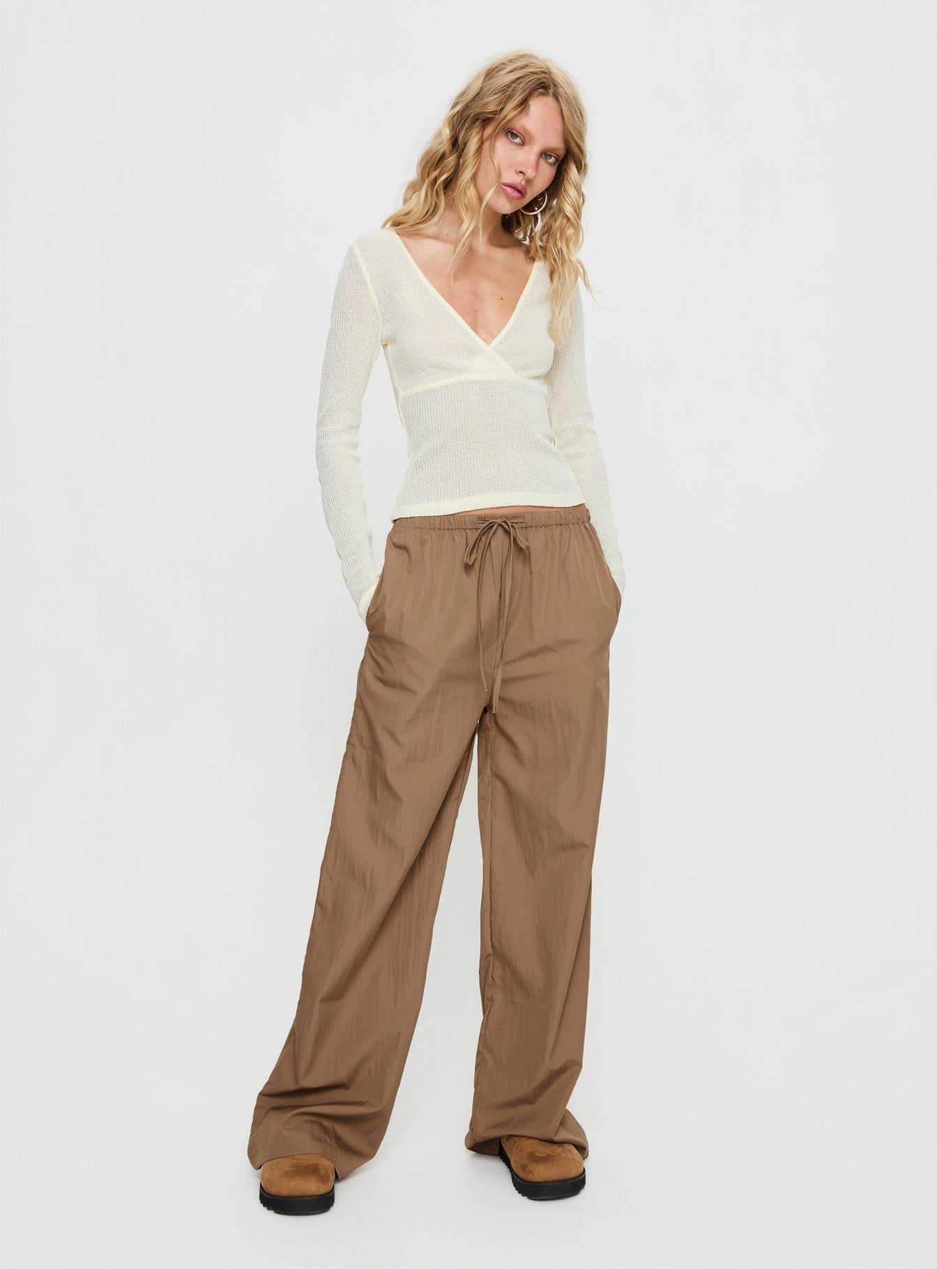 Cassidey Cross Front Long Sleeve Top Cream