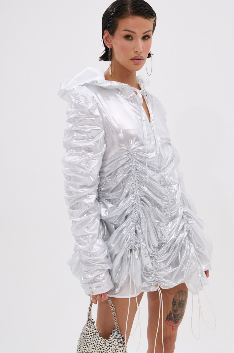 WAYS TO GO METALLIC ADJUSTABLE DRESS IN WHITE