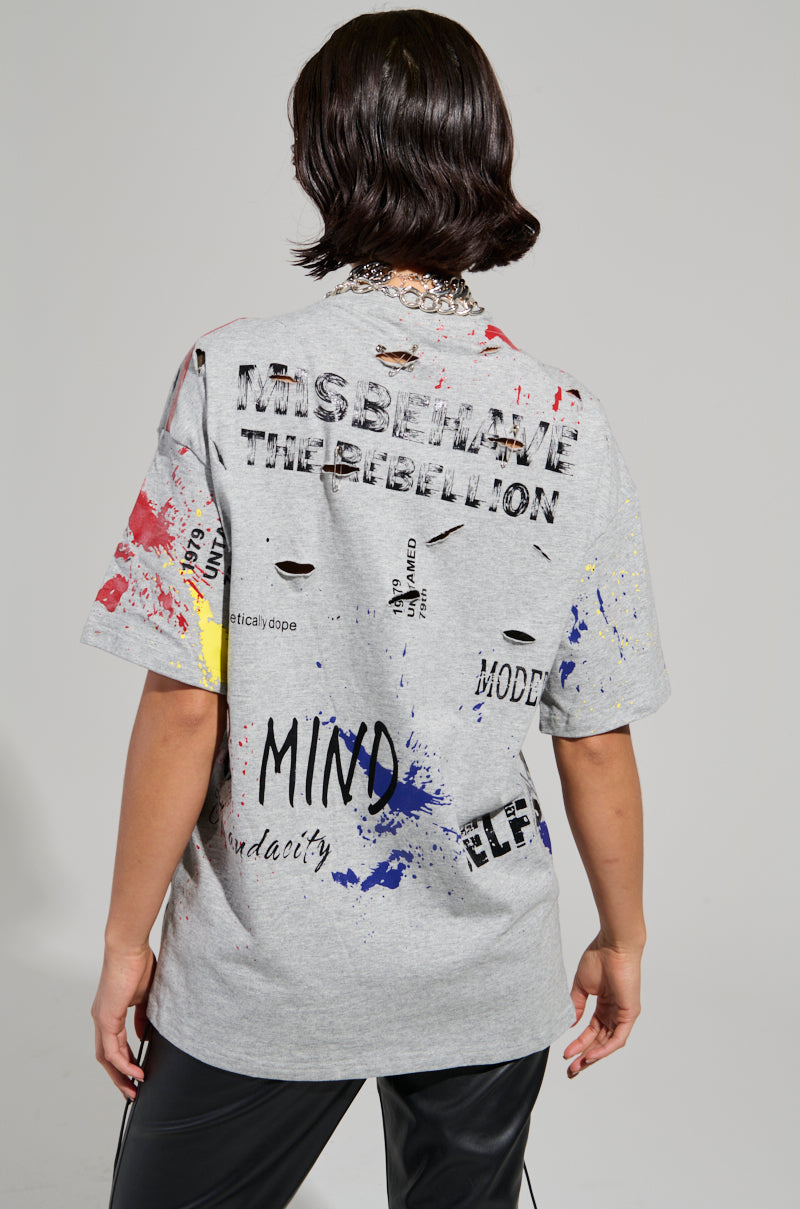 SWEET REVENGE DISTRESSED T-SHIRT IN GREY