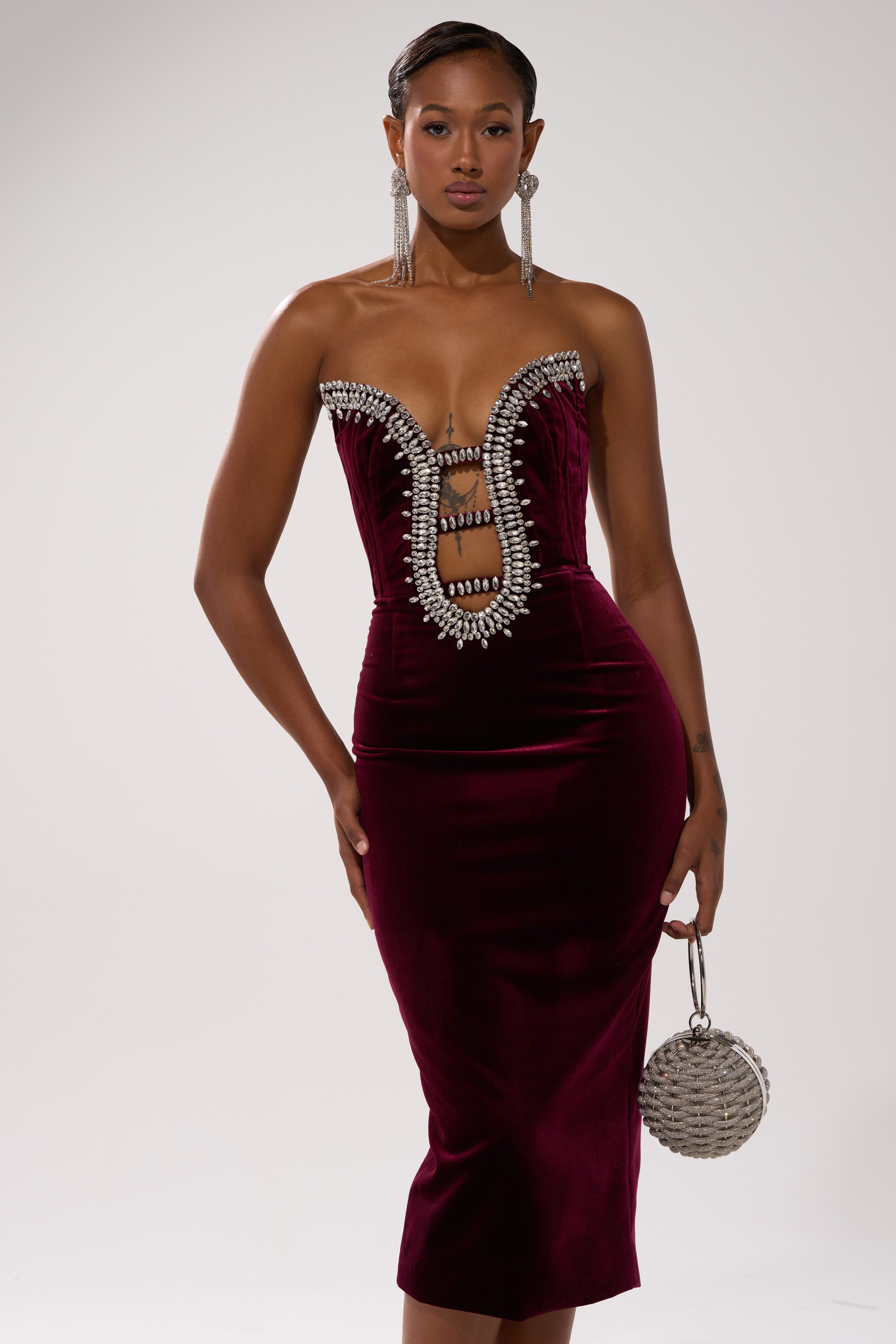 FEELIN THE LOVE VELVET RHINESTONE MINI DRESS
