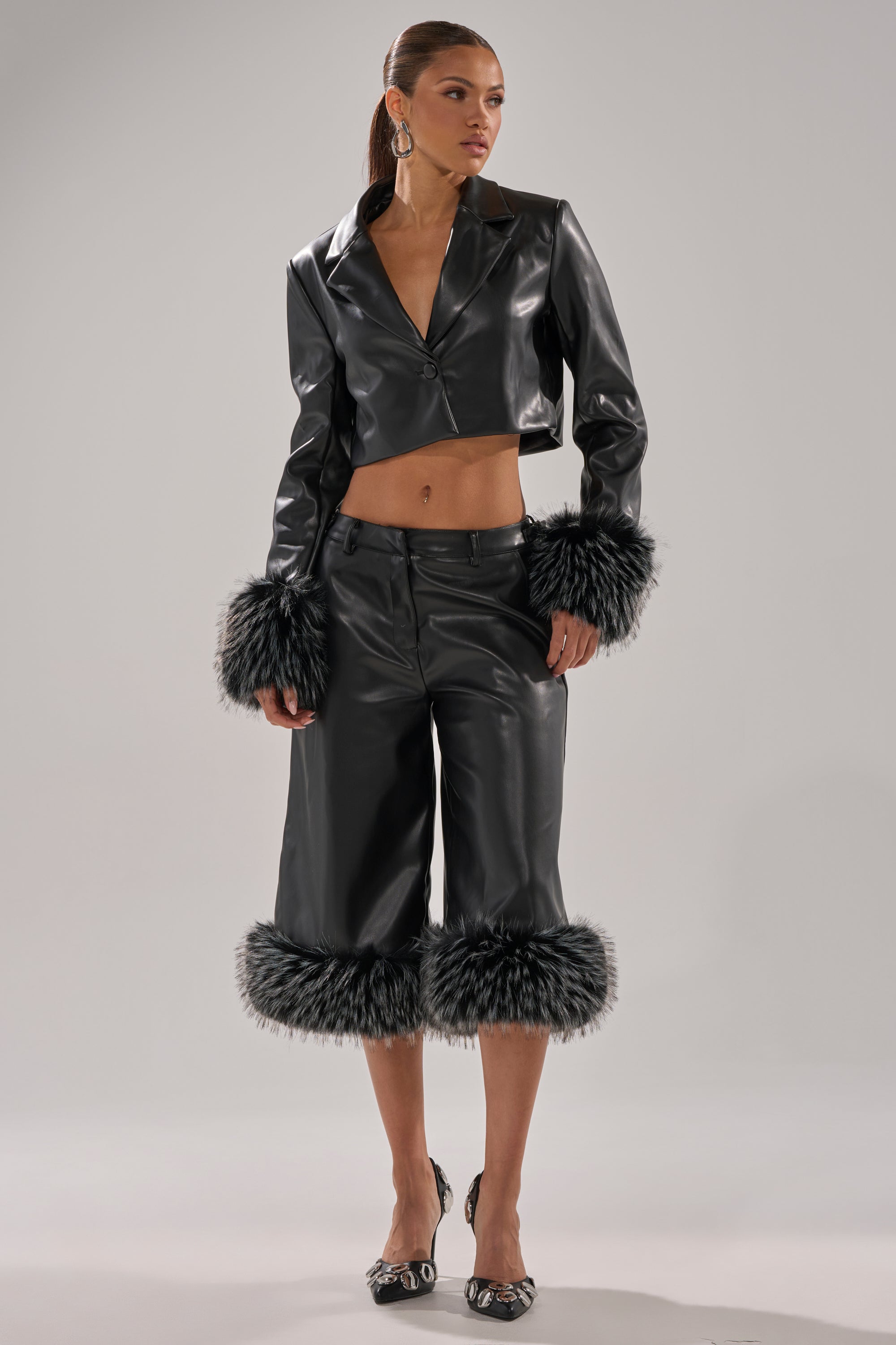 MIND YOUR OWN FUR TRIM BLAZER
