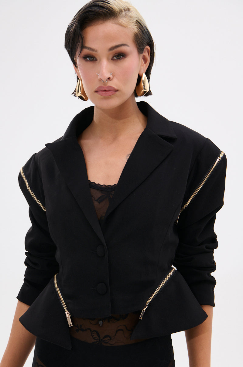 ZIPPED UP PEPLUM BLAZER