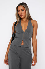 Only Acting Halter Top Charcoal