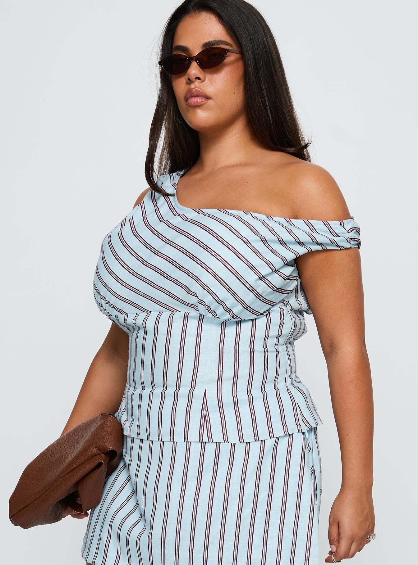 Del Rio Off The Shoulder Top Blue / Maroon Curve