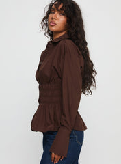 As You Are Shirred Button Up Top Chocolate