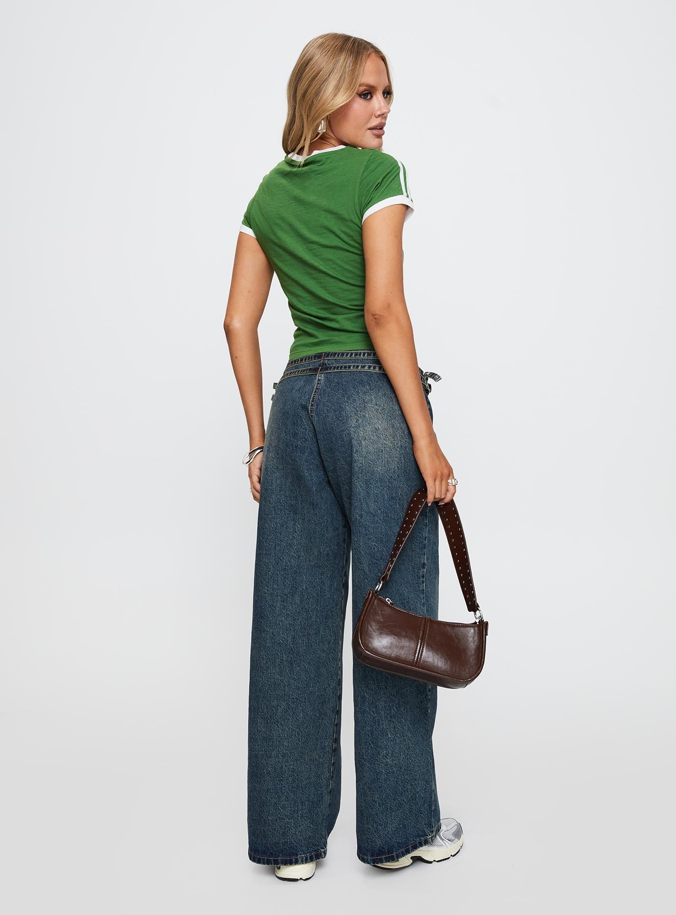 Baccarat Mid Rise Wide Leg Belted Jeans Dark Blue