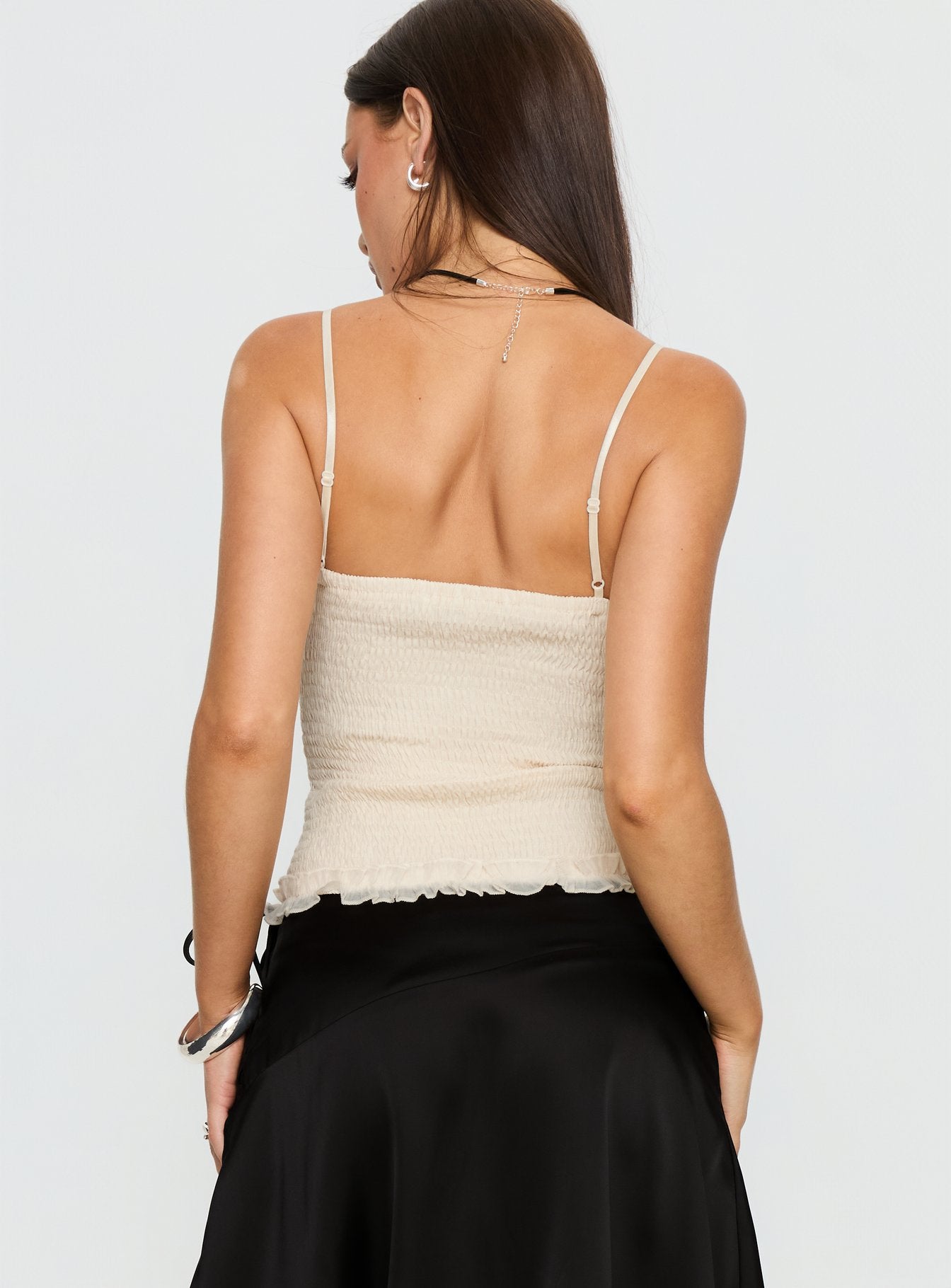 Angeleah Tie Up Frill Detail Top Cream