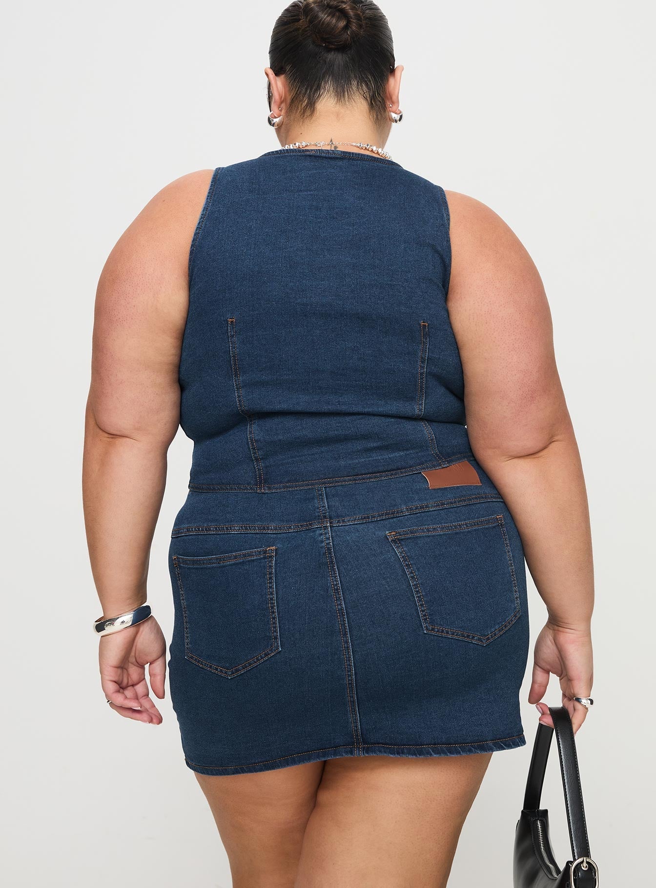 Popular Low Rise Mini Skirt Mid Blue Wash Curve