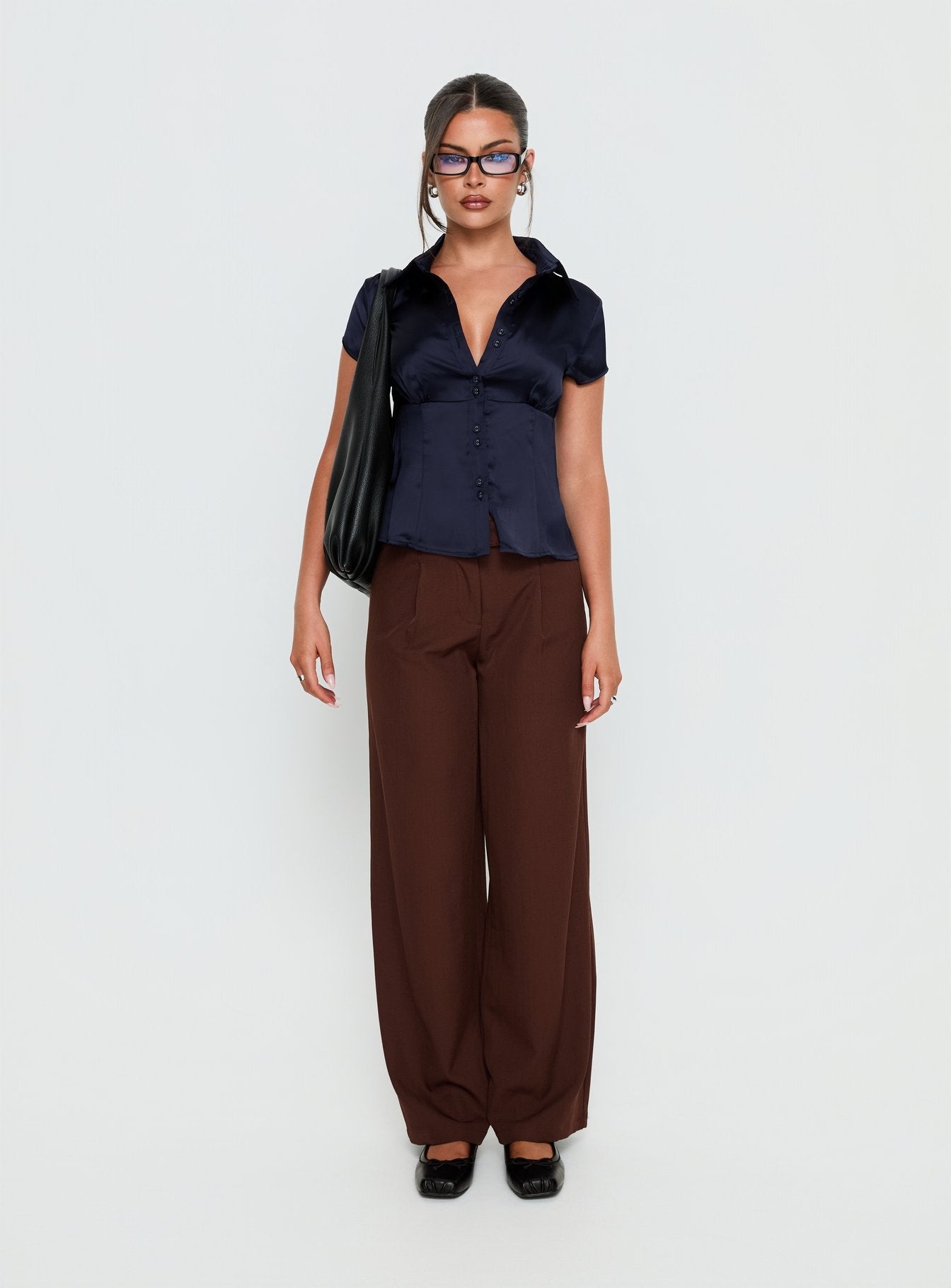 Cottesloe Satin Blouse Top Navy