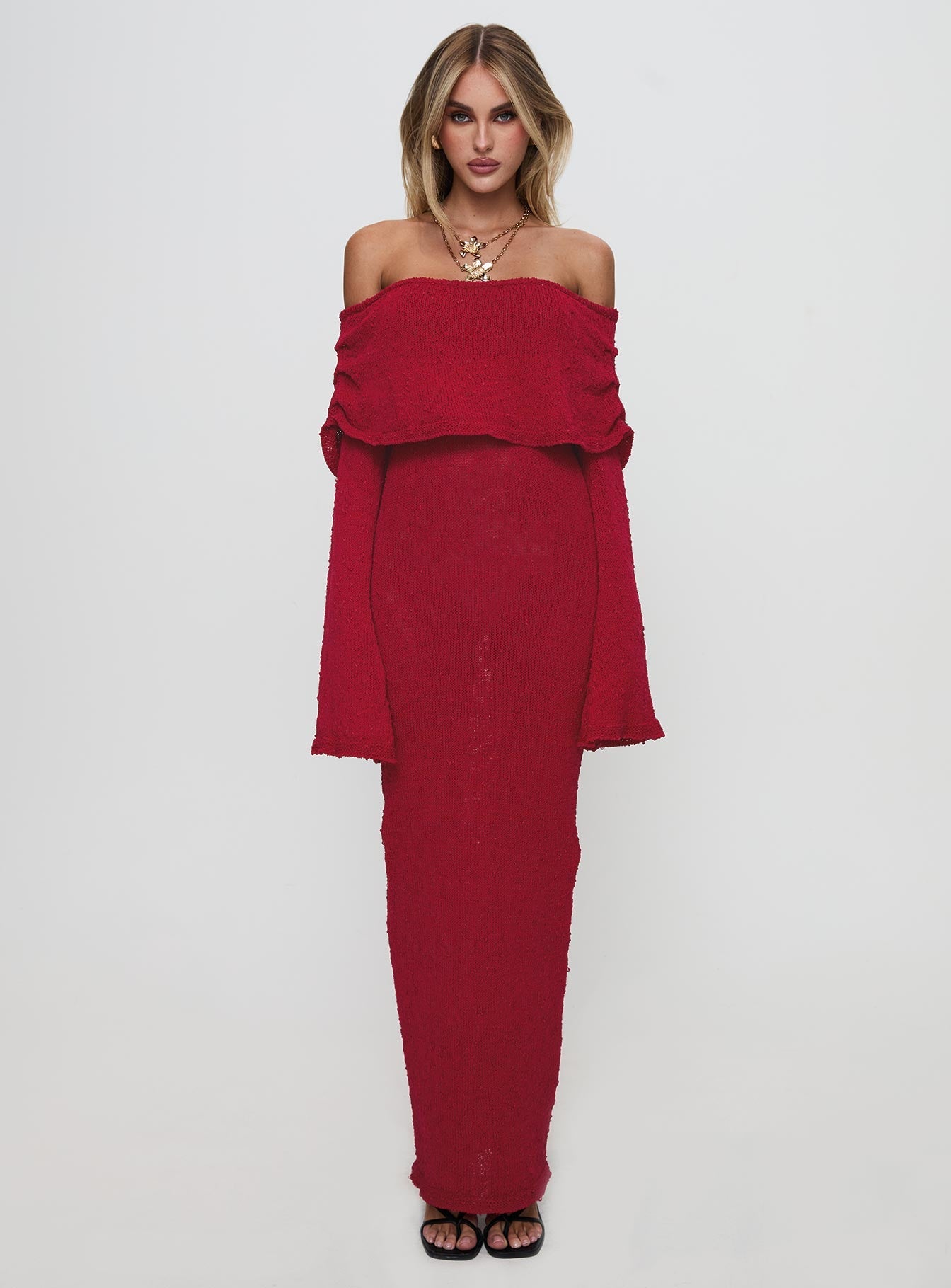 Aleyah Long Sleeve Maxi Dress Burgundy