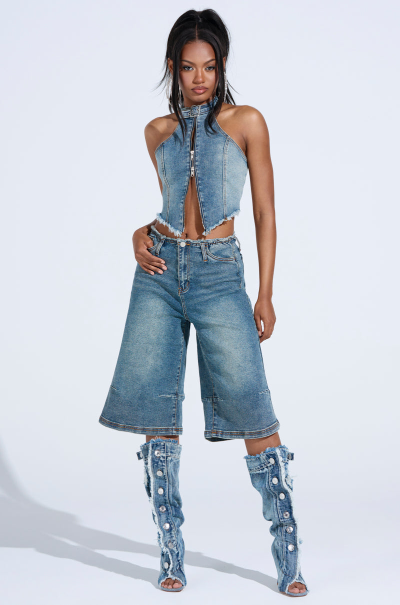 BREAK UP WITH HIM DENIM SHORTS
