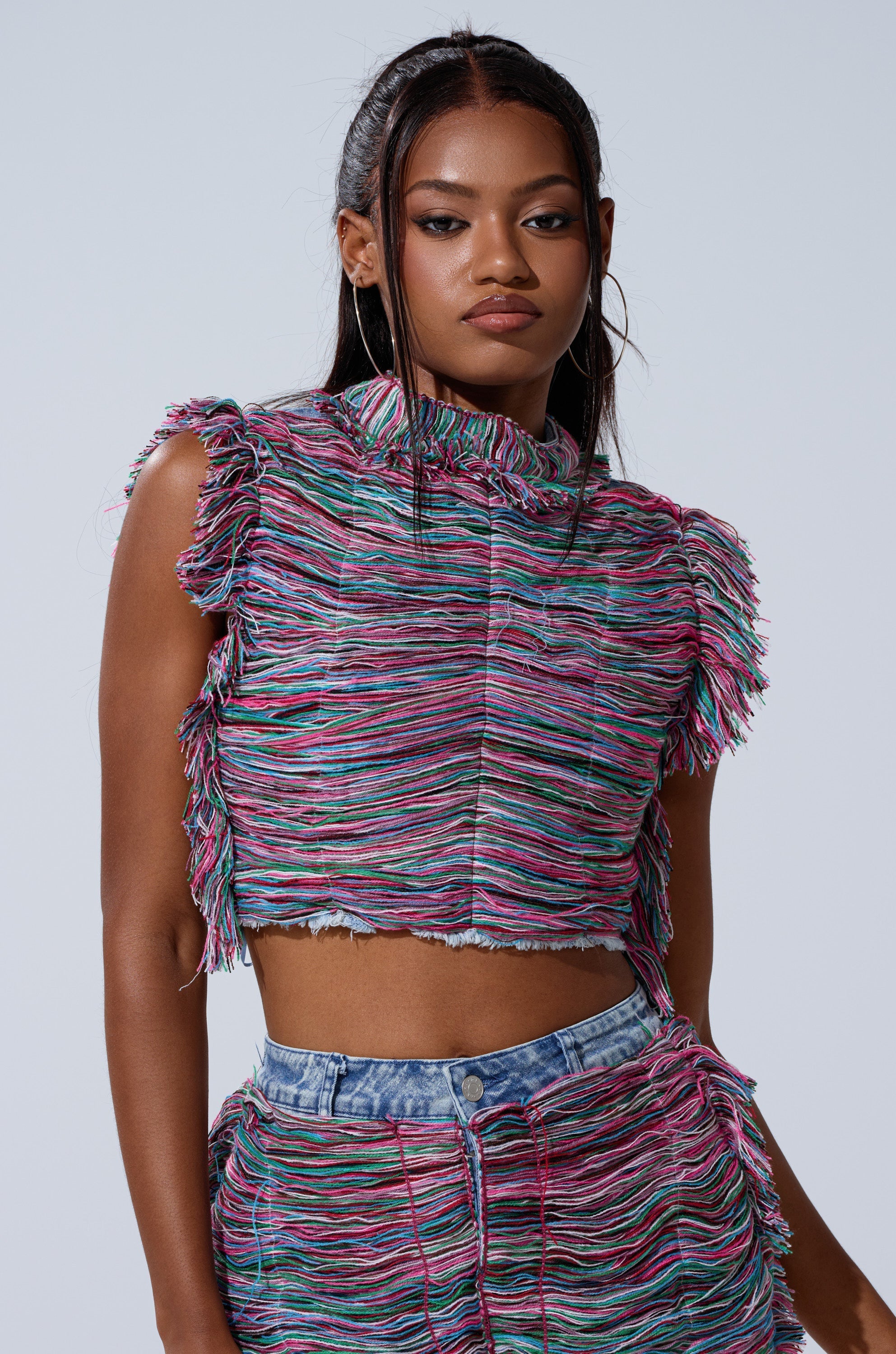 SHES GONE, DANCE ON GIRL SHREDDED DENIM TOP