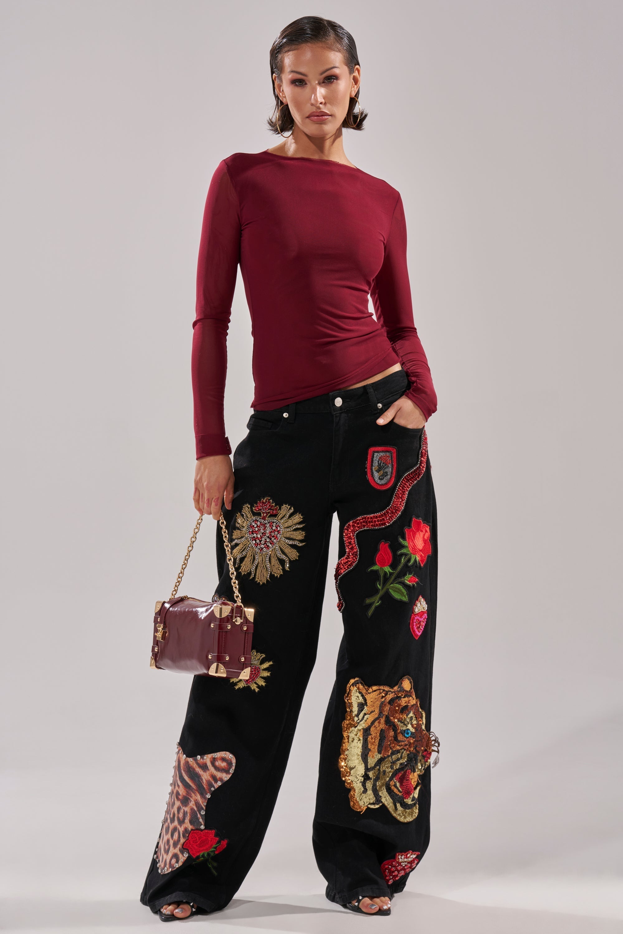 PAXTON DOUBLE LINED MESH LONG SLEEVE TOP IN PLUM