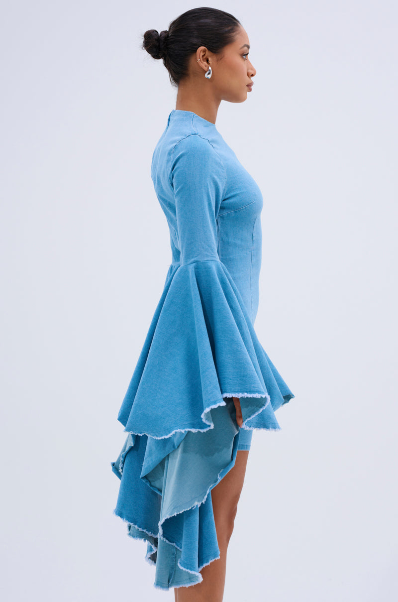 SHE'S ROYAL DENIM LONG SLEEVE MINI DRESS