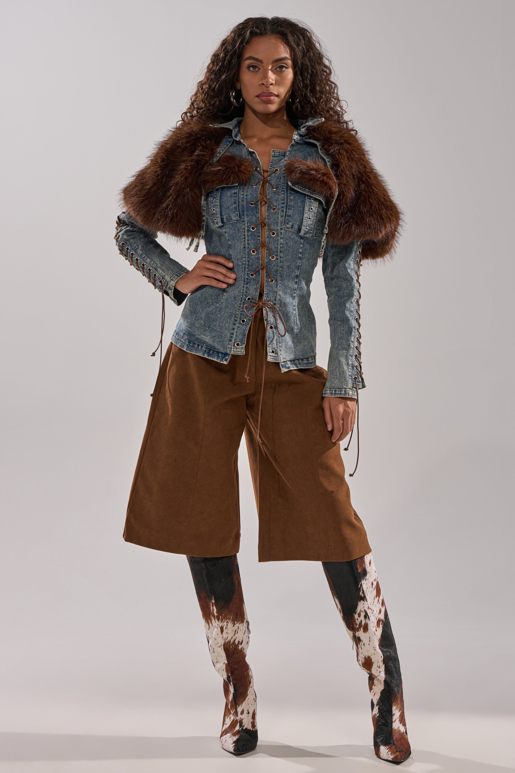 TRY ME BABY LACE UP DENIM TOP