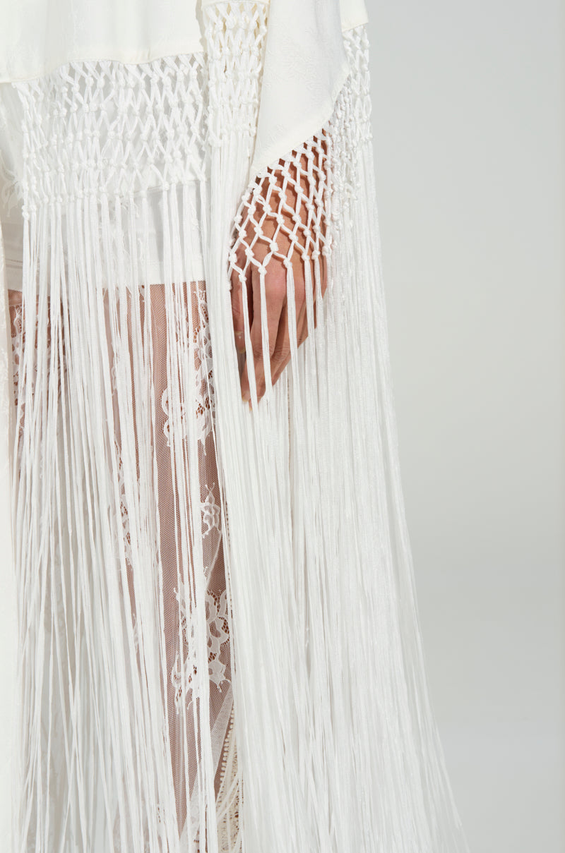 ON TO SOMETHING GOOD FRINGE TIE FRONT BLOUSE