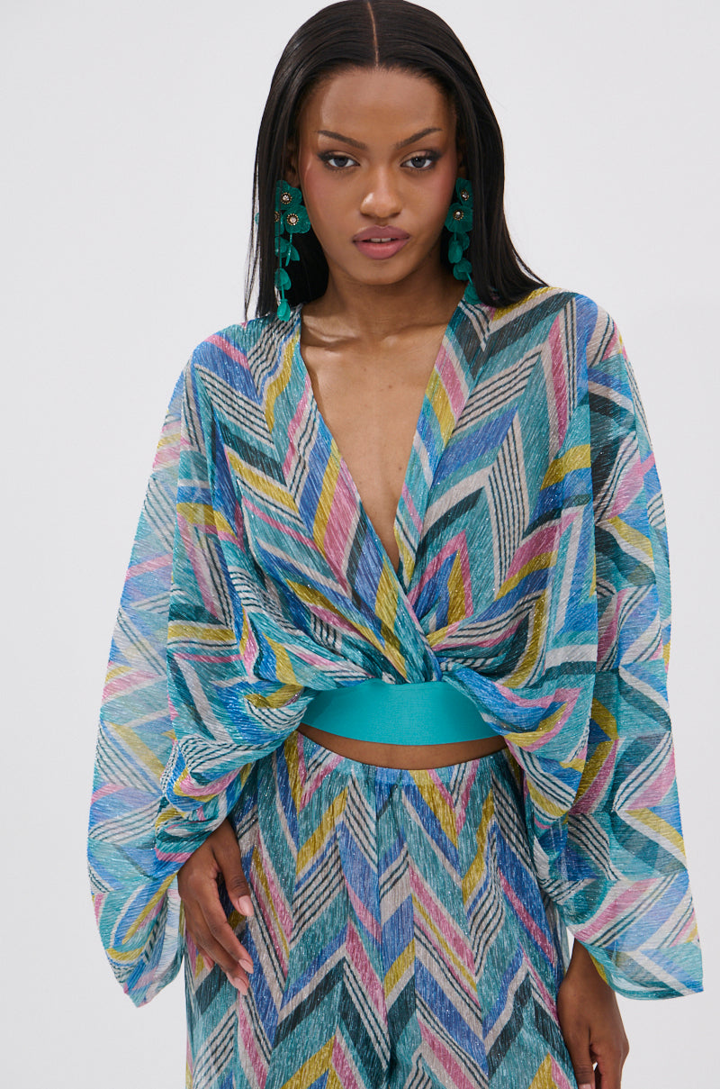 GRISELDA PRINTED CROP LONG SLEEVE TOP