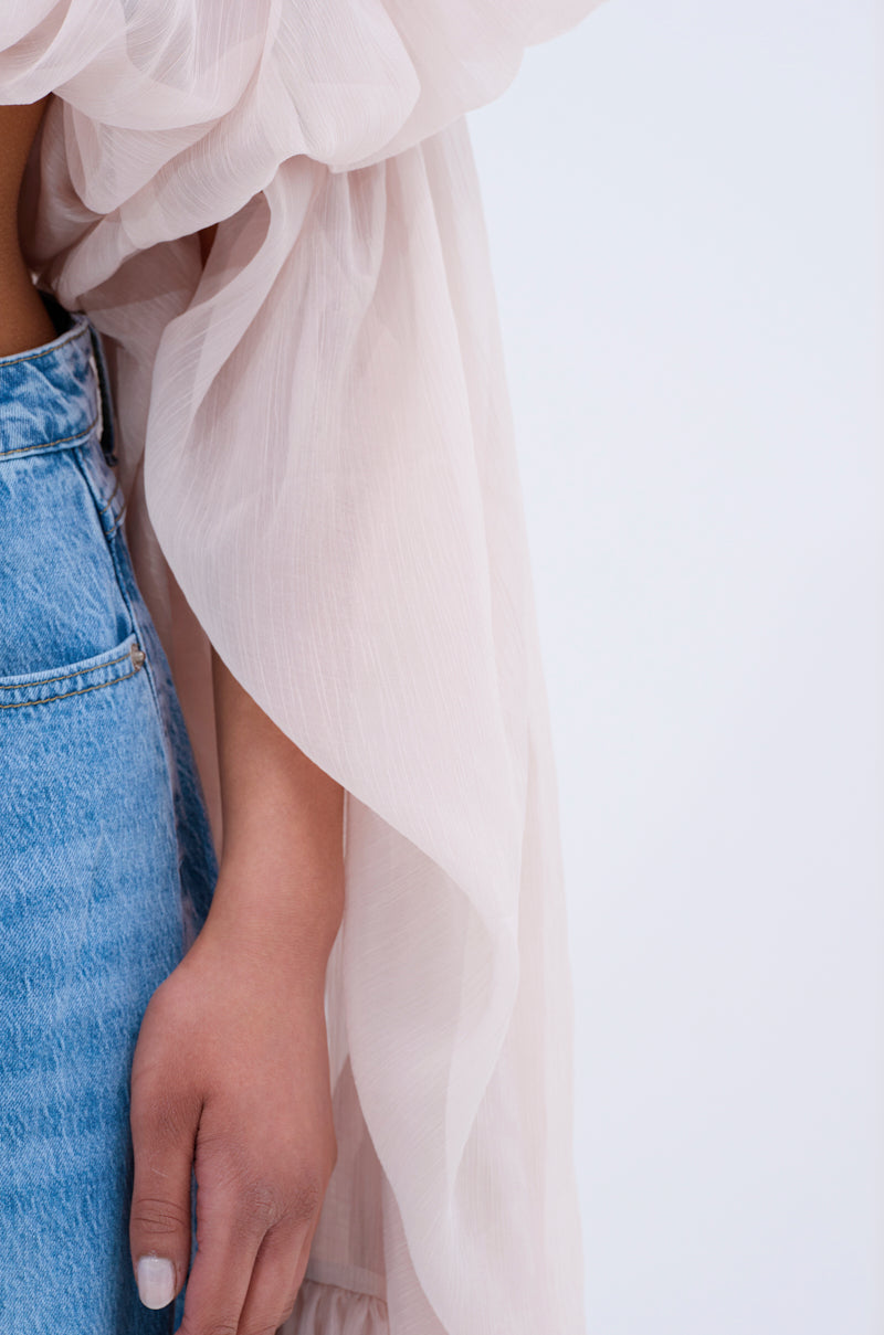 SLOUCHY SQUARE NECK LONG SLEEVE BLOUSE TOP