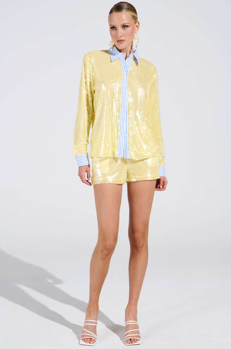 DOLLY SEQUIN BUTTON DOWN TOP