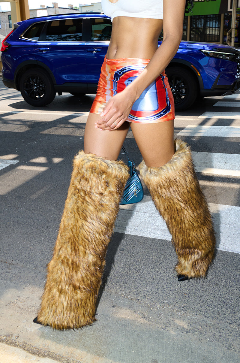 AZALEA WANG LANGLEYE BROWN THIGH HIGH FUR LUXE BOOT