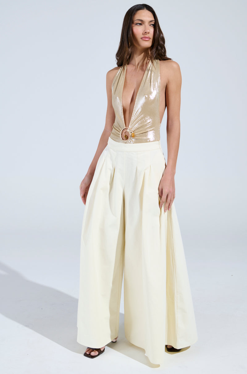 SLINKY FOIL GEM BODYSUIT IN TAUPE