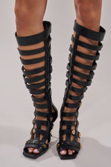 AZALWA WANG GOLD WENTWORTH GLADIATOR TWO TONED HARDWARE EMBELLISHED OPEN TOE SANDAL