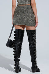 WRAPPED IN GOLD FITTED KNIT MINI SKIRT