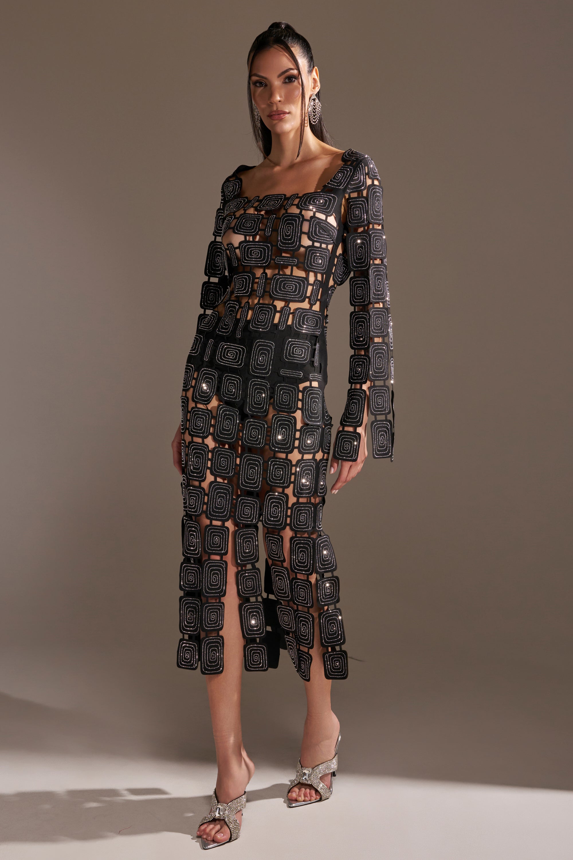 ONLY ONE OF ME RHINESTONE MIDI DRESS