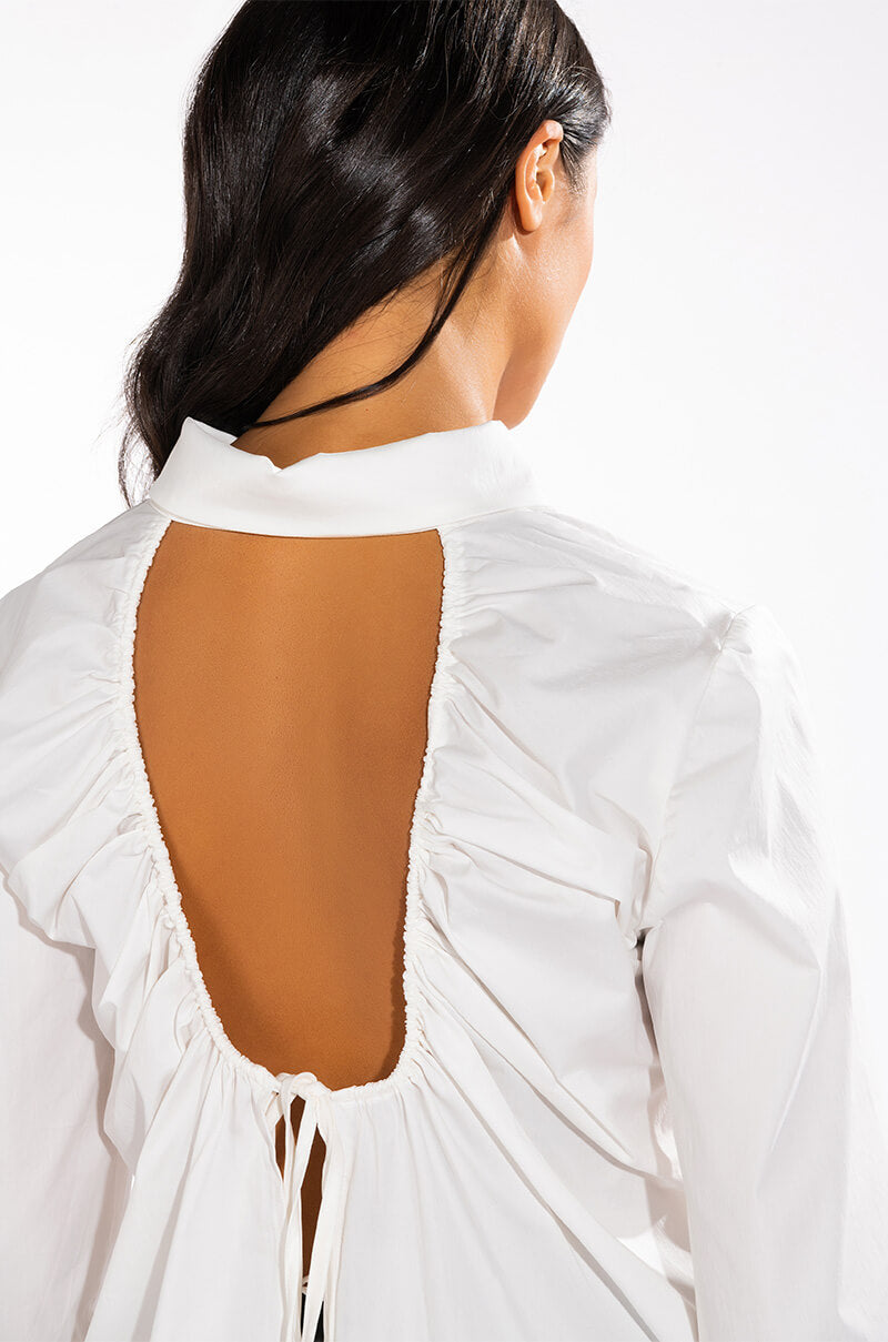 AMANDA OPEN BACK BUTTON DOWN BLOUSE