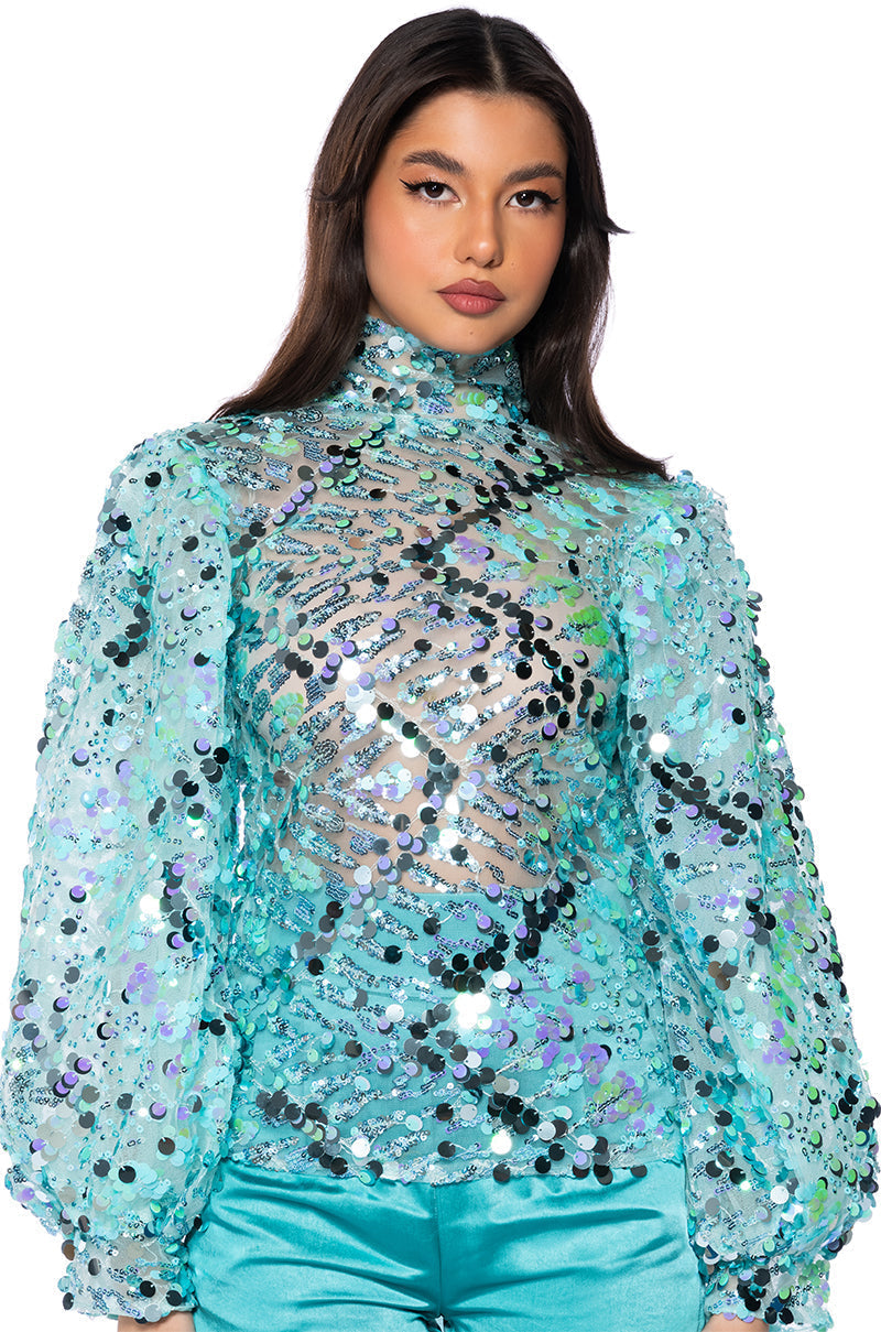CONFETTI LONG SLEEVE MOCK NECK BLOUSE