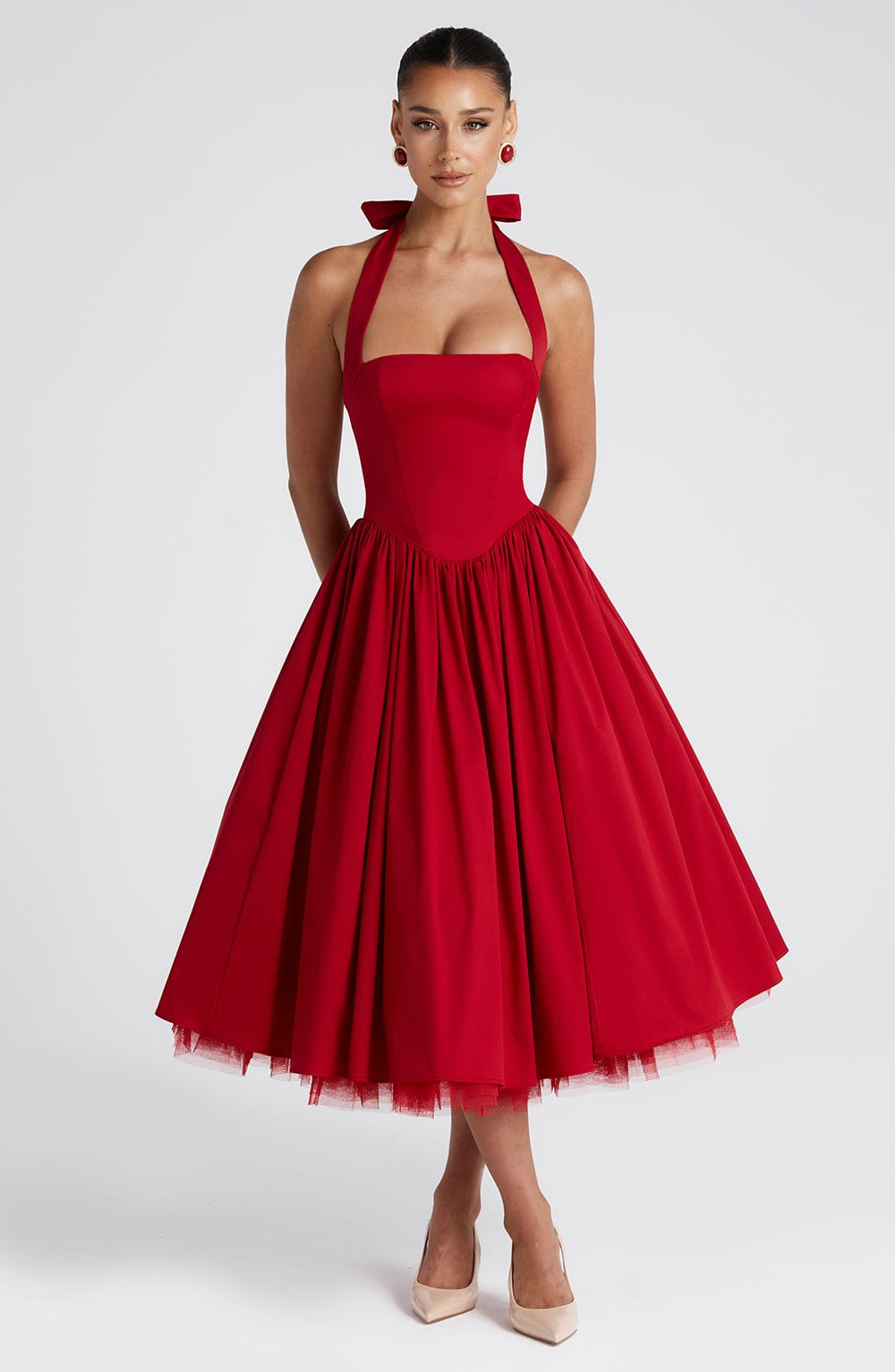 Cressida Midi Dress - Red Dress Babyboo Fashion Premium Exclusive Design
