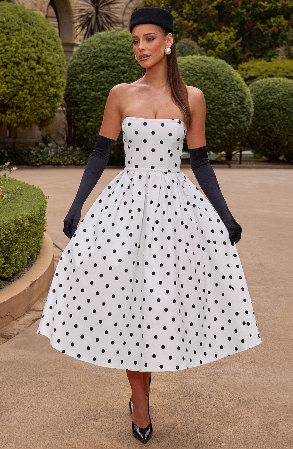 Edith Midi Dress - Black Polka Dot Print Dress Babyboo Fashion Premium Exclusive Design