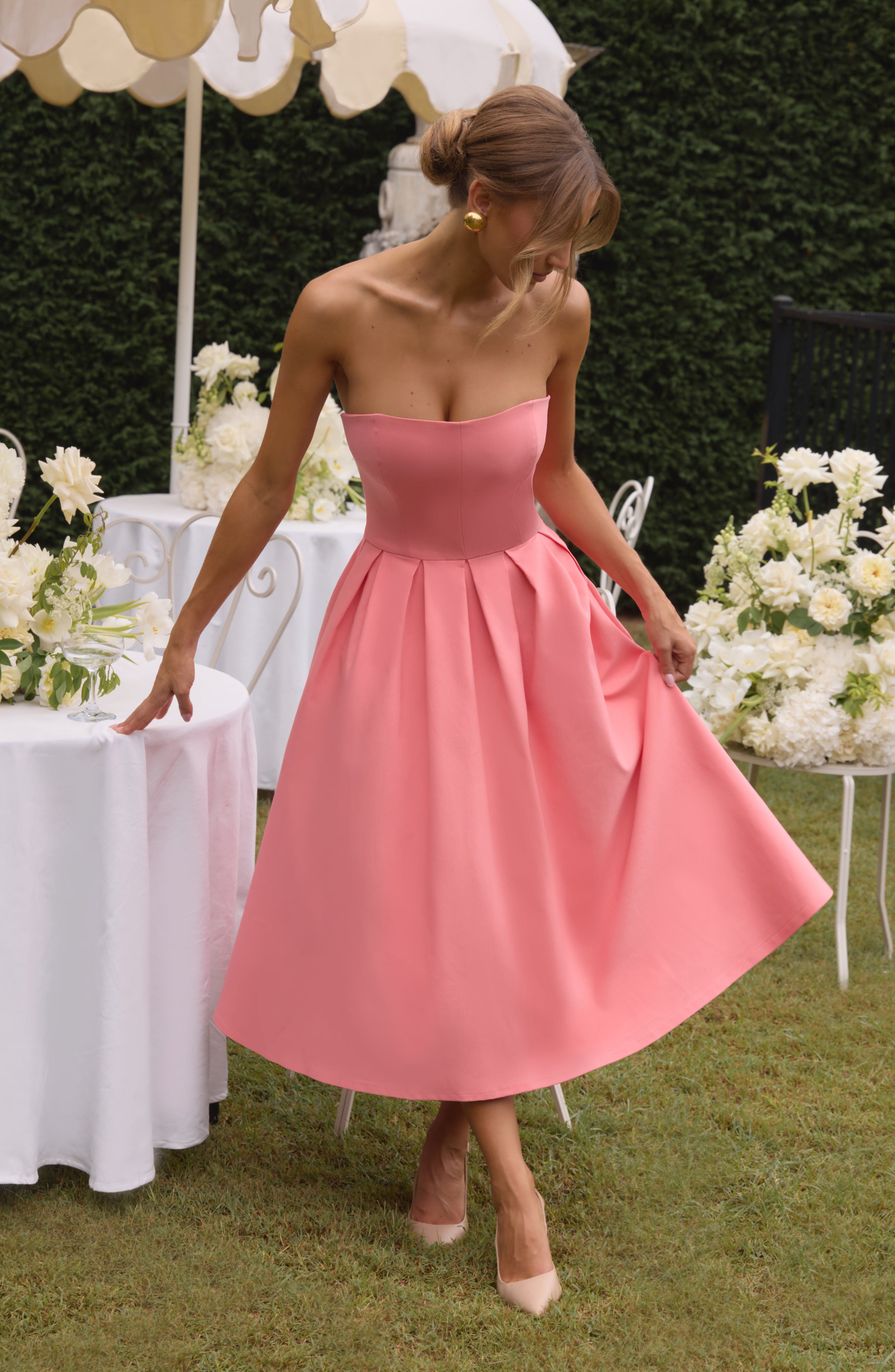 Edith Midi Dress - Coral Pink Dress Babyboo Fashion Premium Exclusive Design