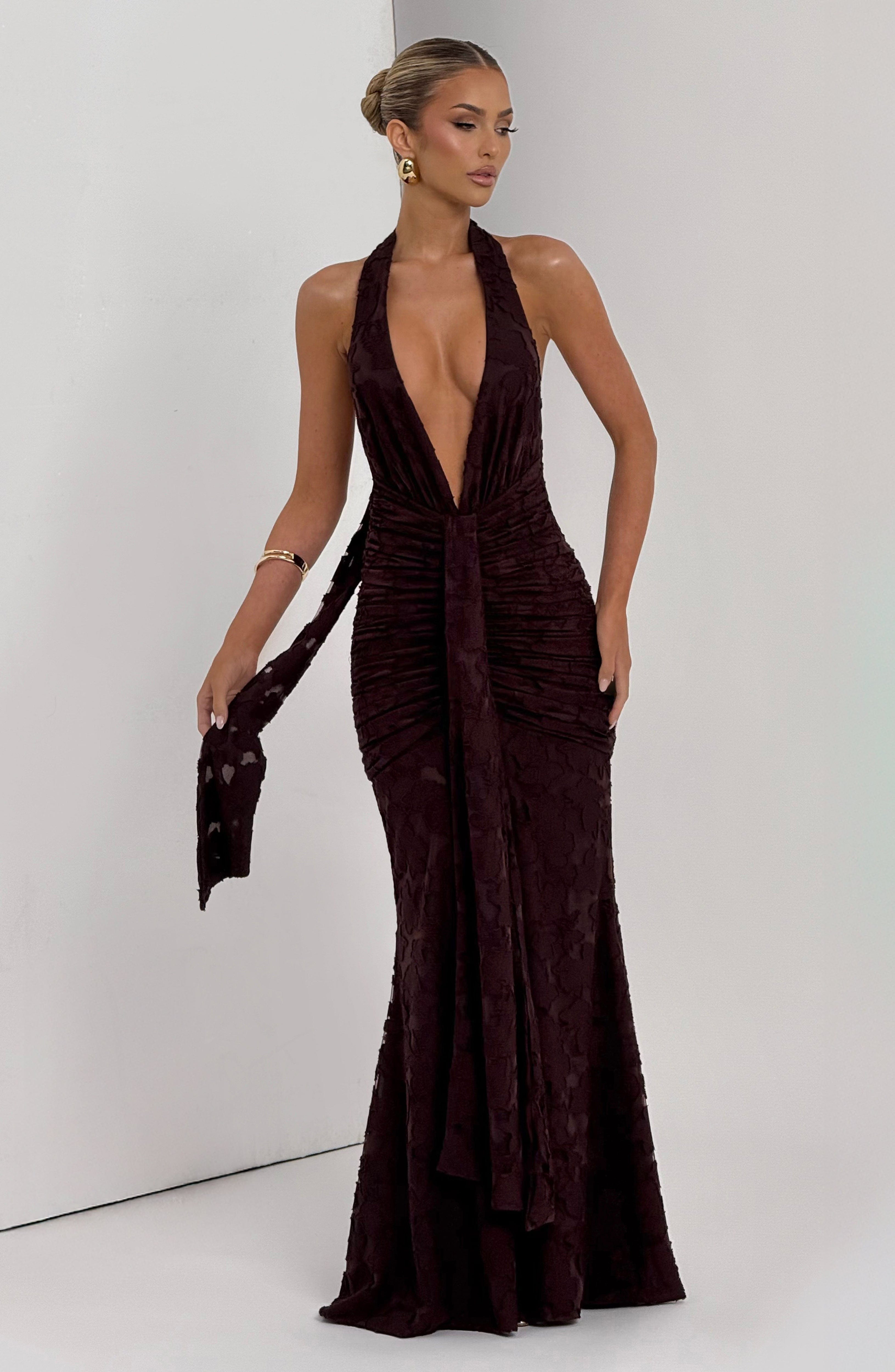 Guinevere Maxi Dress - Plum Brown Dress Babyboo Fashion Premium Exclusive Design