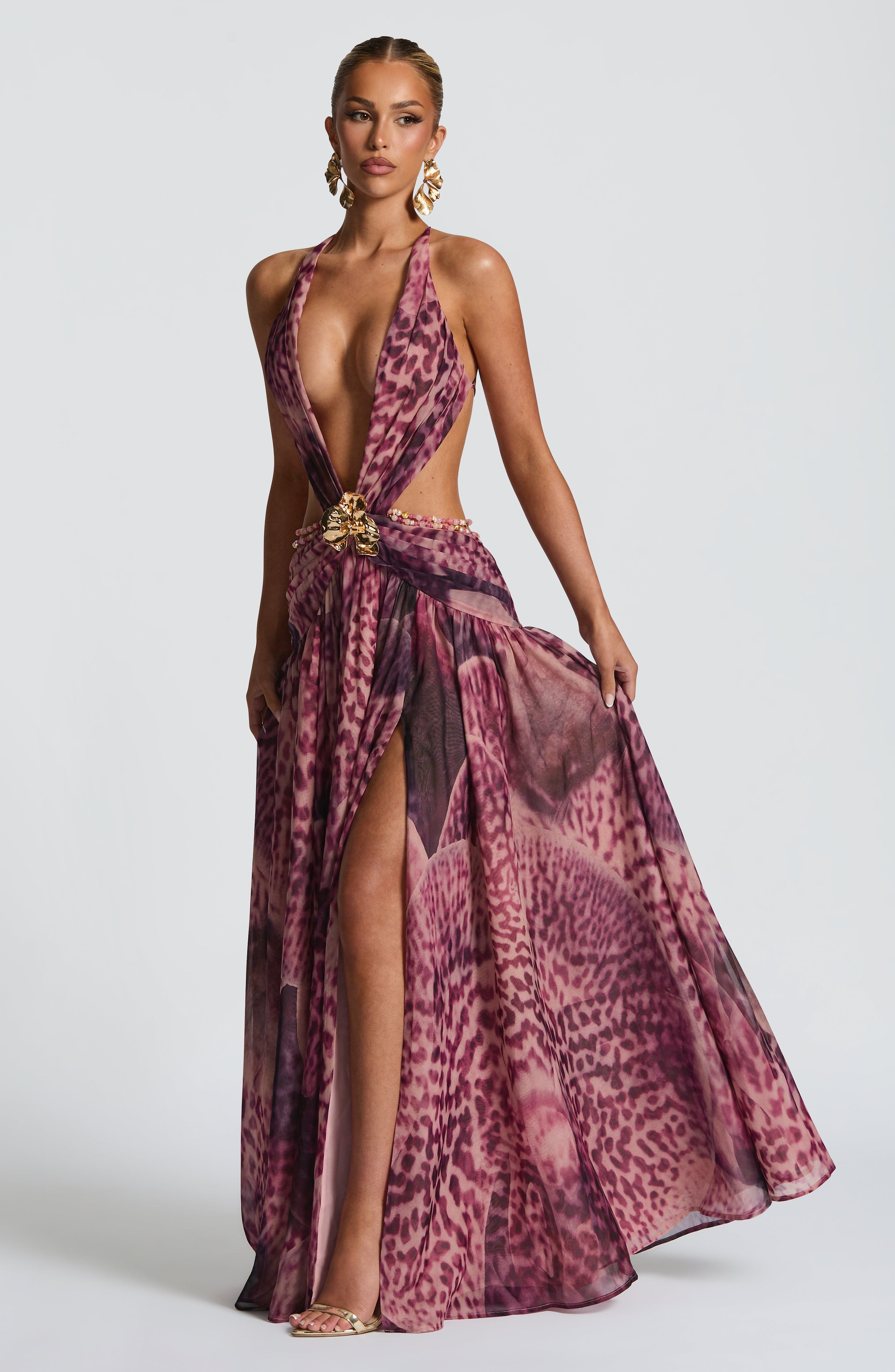 Indianna Maxi Dress - Magenta Orchid Print Dress Babyboo Fashion Premium Exclusive Design