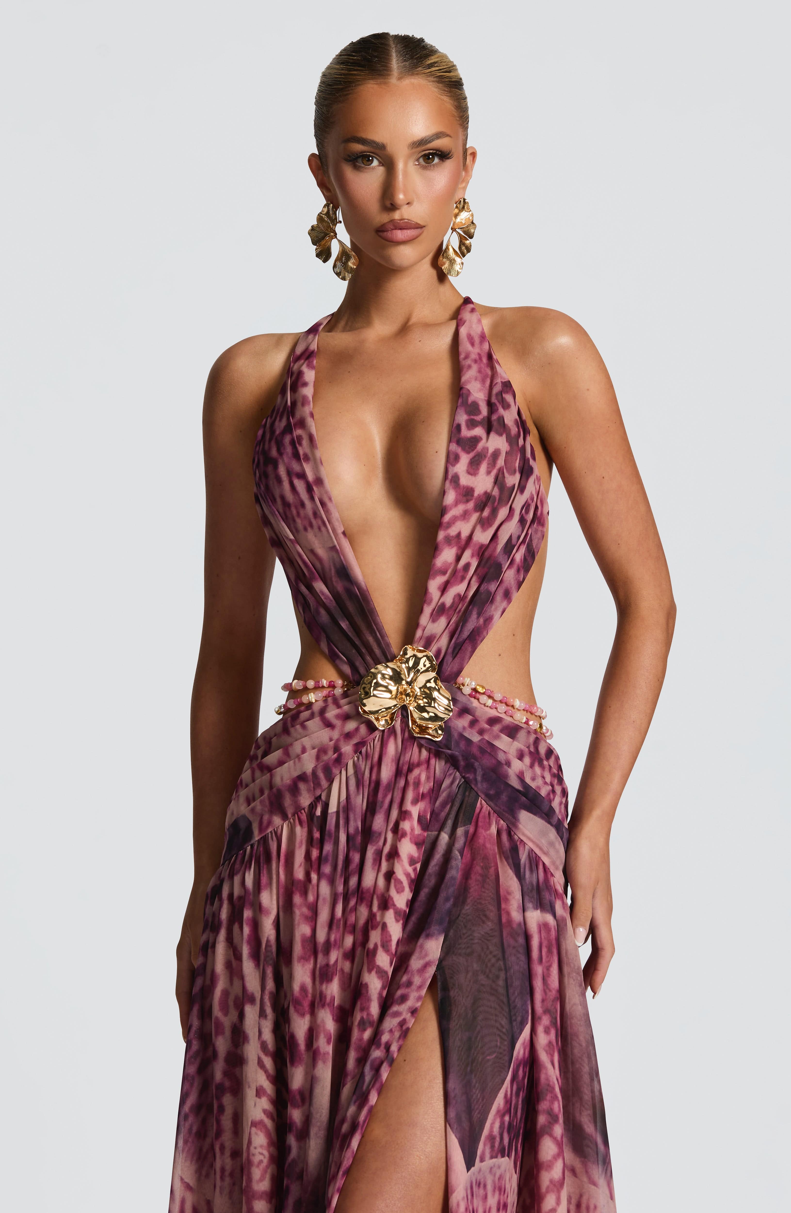 Indianna Maxi Dress - Magenta Orchid Print Dress Babyboo Fashion Premium Exclusive Design