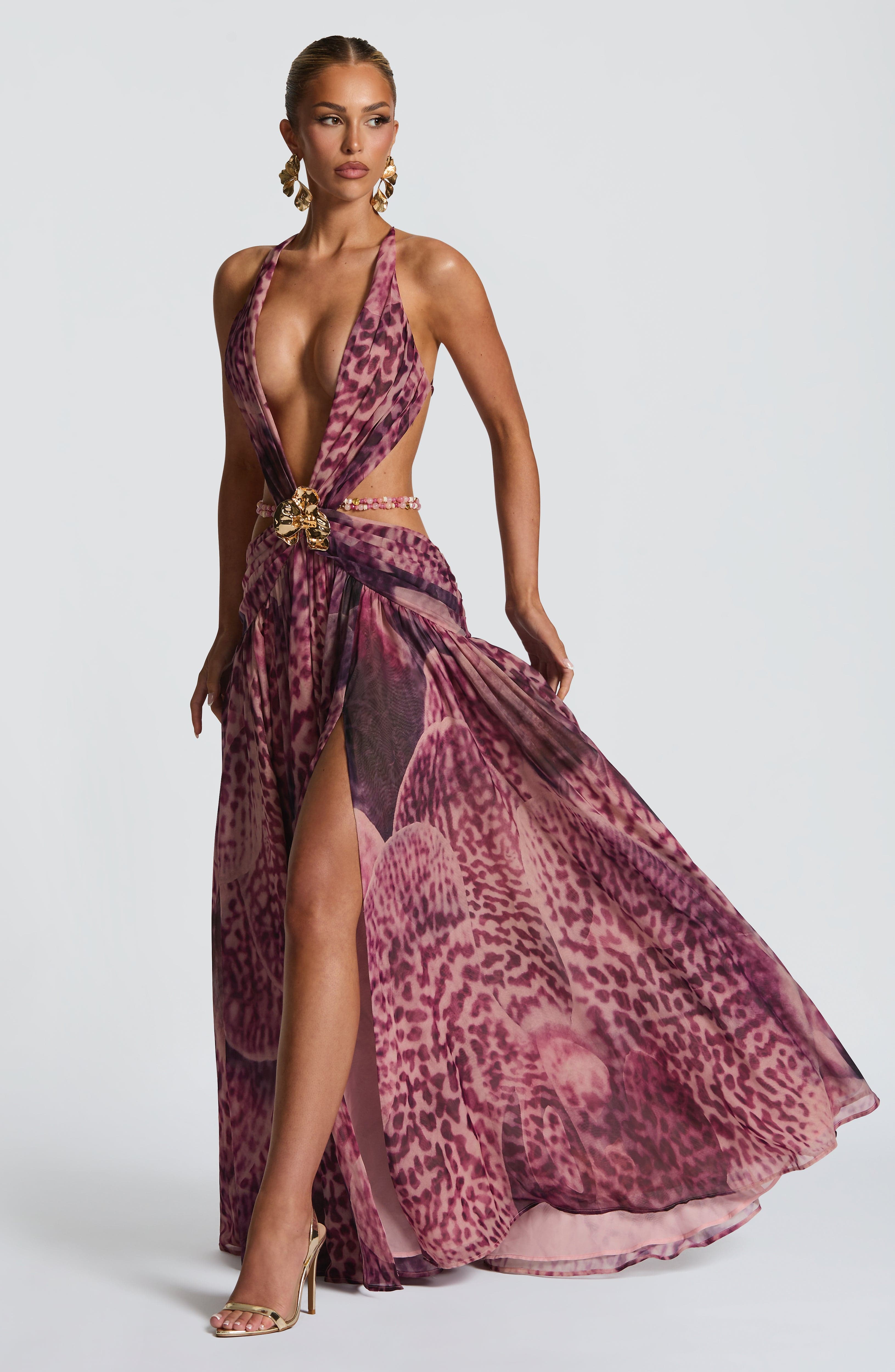 Indianna Maxi Dress - Magenta Orchid Print Dress Babyboo Fashion Premium Exclusive Design