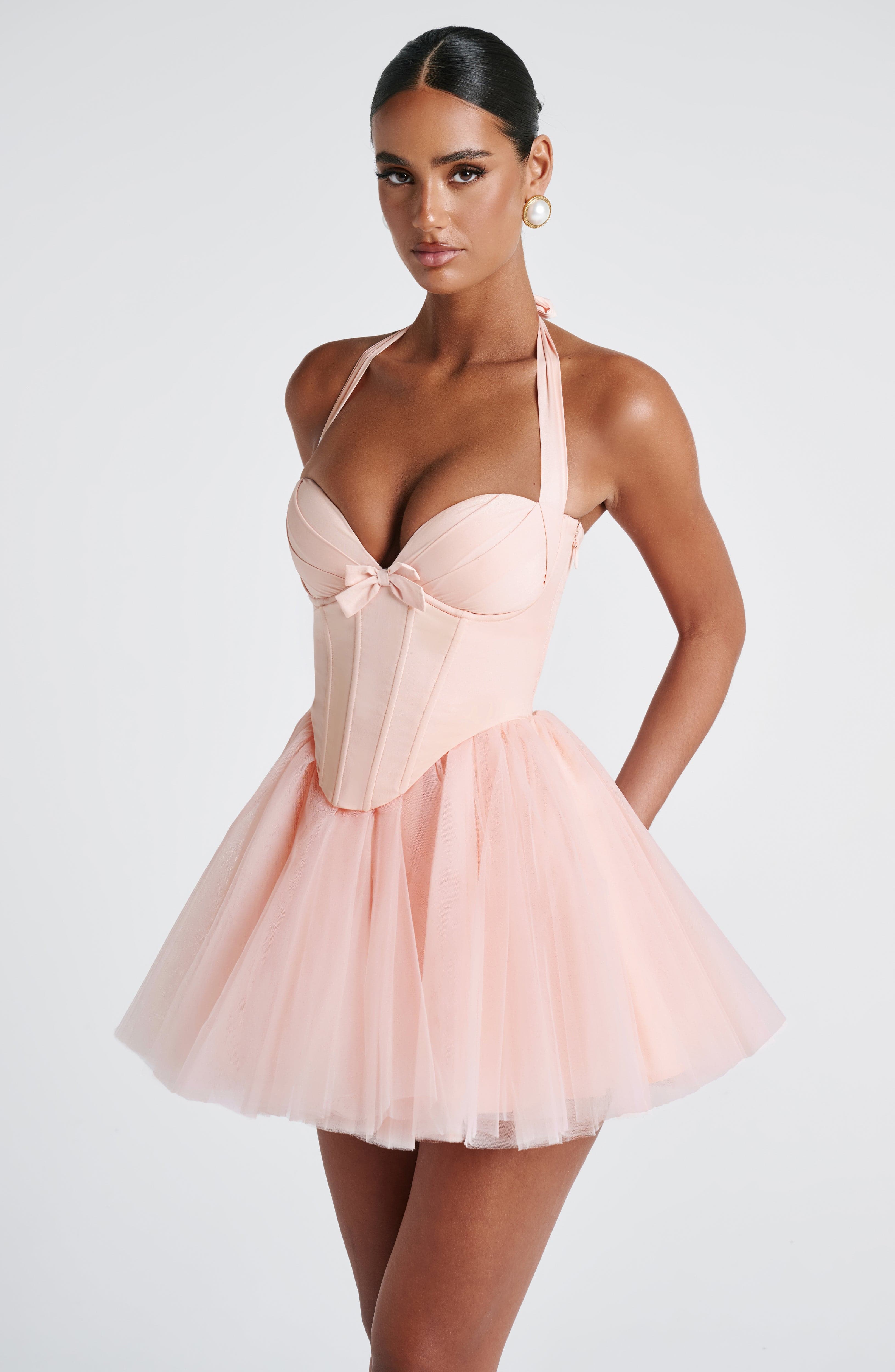 Keely Mini Dress - Soft Peach Dress Babyboo Fashion Premium Exclusive Design